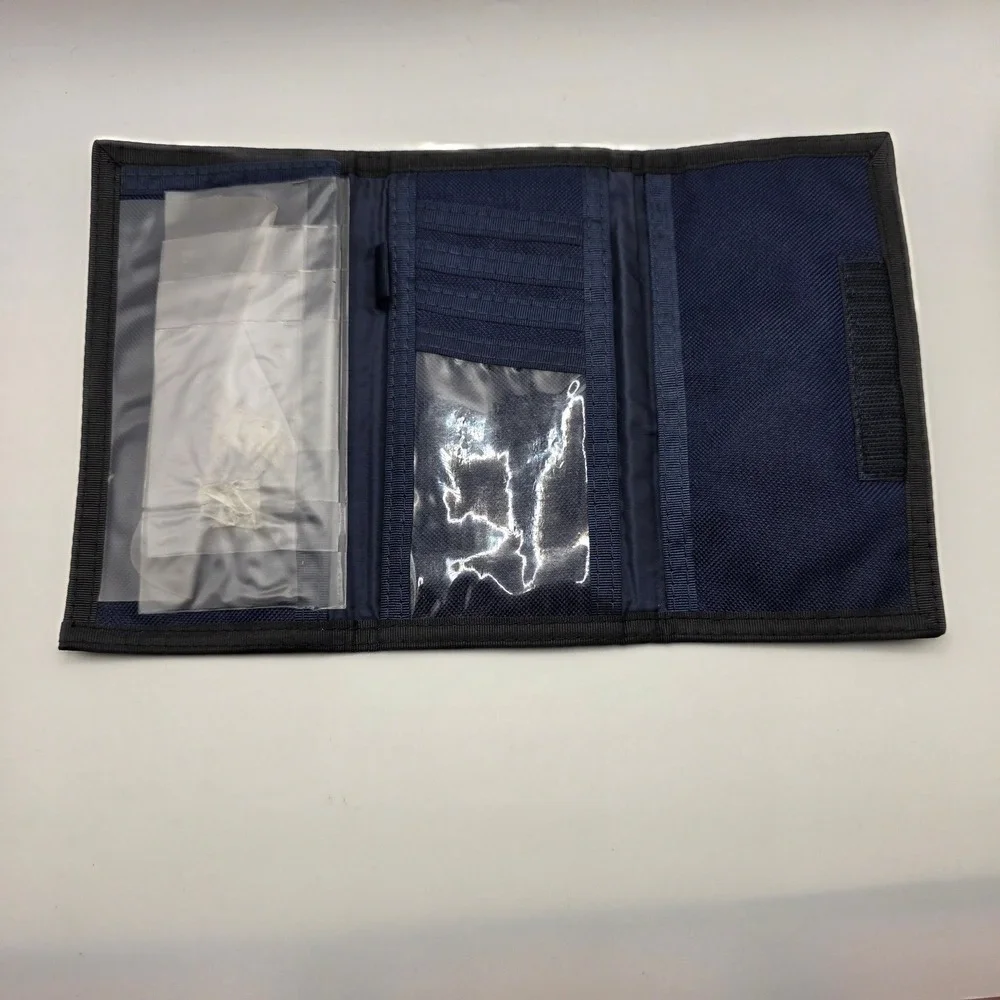 Vtg Disney Mickey Mouse Trifold Nylon Wallet Maroon Navy Blue Embroidered Retro